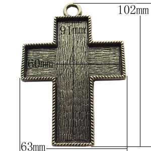 Zinc Alloy Pendant Settings, Cross, Outside diameter:63x12mm, Interior diameter:60x91mm, Sold by Bag  