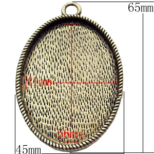 Zinc Alloy Pendant Settings, Outside diameter:45x65mm, Interior diameter:41x56mm, Sold by Bag  