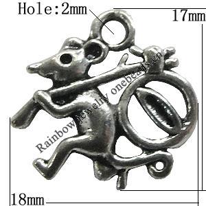 Pendant/Charm Zinc Alloy Jewelry Findings Lead-free, Animal 17x18mm Hole:2mm, Sold by Bag