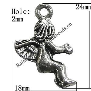 Pendant/Charm Zinc Alloy Jewelry Findings Lead-free, Angel 18x24mm Hole:2mm, Sold by Bag