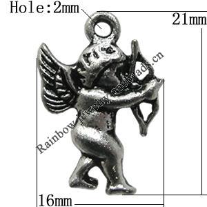 Pendant/Charm Zinc Alloy Jewelry Findings Lead-free, Angel 16x21mm Hole:2mm, Sold by Bag