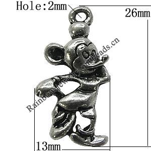 Pendant/Charm Zinc Alloy Jewelry Findings Lead-free, Animal 13x26mm Hole:2mm, Sold by Bag