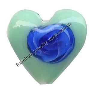 Handmade Lampwork Beads, Heart, 26x25x10mm, Hole:Approx 3mm, Sold by PC