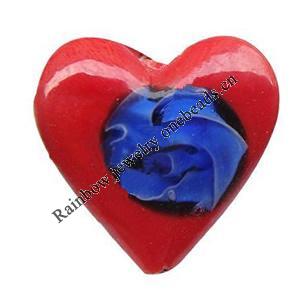 Handmade Lampwork Beads, Heart, 26x25x10mm, Hole:Approx 3mm, Sold by PC