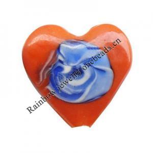 Handmade Lampwork Beads, Heart, 26x25x10mm, Hole:Approx 3mm, Sold by PC