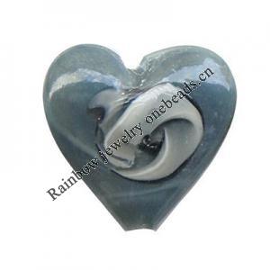 Handmade Lampwork Beads, Heart, 26x25x10mm, Hole:Approx 3mm, Sold by PC