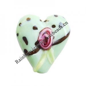 Handmade Lampwork Beads, Heart, 21x21x11mm, Hole:Approx 2mm, Sold by PC