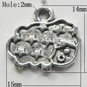 Pendant Setting Zinc Alloy Jewelry Findings Lead-free, 15x14mm Hole:2mm, Sold by Bag