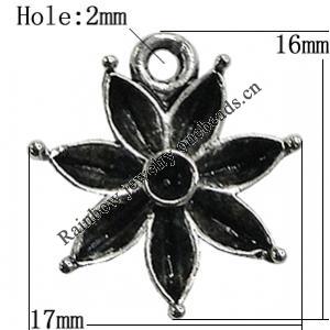 Pendant Setting Zinc Alloy Jewelry Findings Lead-free, Flower 16x17mm Hole:2mm, Sold by Bag
