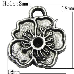 Pendant/Charm Zinc Alloy Jewelry Findings Lead-free, Flolwer 16x18mm Hole:2mm, Sold by Bag