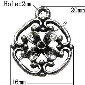 Pendant/Charm Zinc Alloy Jewelry Findings Lead-free, Flolwer 16x20mm Hole:2mm, Sold by Bag