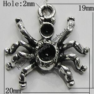 Pendant Setting Zinc Alloy Jewelry Findings Lead-free, Spider 19x20mm Hole:2mm, Sold by Bag
