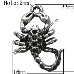 Pendant Setting Zinc Alloy Jewelry Findings Lead-free, Spider 16x22mm Hole:2mm, Sold by Bag