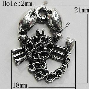 Pendant Setting Zinc Alloy Jewelry Findings Lead-free, Scorpions 18x21mm Hole:2mm, Sold by Bag
