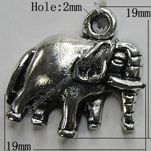Pendant/Charm Zinc Alloy Jewelry Findings Lead-free, Elephant 19x19mm Hole:2mm, Sold by Bag