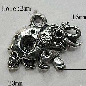 Pendant Setting Zinc Alloy Jewelry Findings Lead-free, Elephant 16x23mm Hole:2mm, Sold by Bag