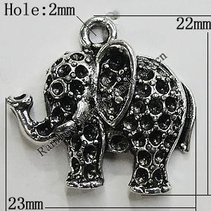 Pendant Setting Zinc Alloy Jewelry Findings Lead-free, Elephant 22x23mm Hole:2mm, Sold by Bag