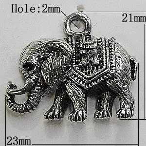 Pendant/Charm Zinc Alloy Jewelry Findings Lead-free, Elephant 23x21mm Hole:2mm, Sold by Bag