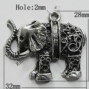 Pendant Setting Zinc Alloy Jewelry Findings Lead-free, Elephant 32x28mm Hole:2mm, Sold by Bag