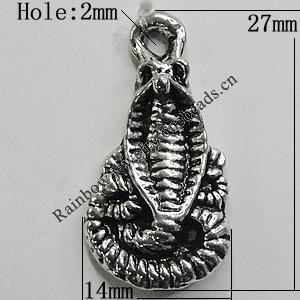 Pendant/Charm Zinc Alloy Jewelry Findings Lead-free, Animal 14x27mm Hole:2mm, Sold by Bag