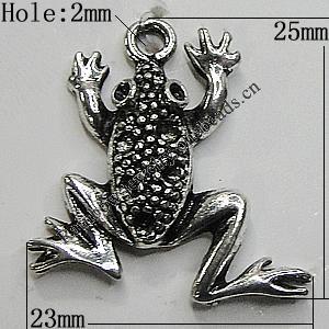 Pendant/Charm Zinc Alloy Jewelry Findings Lead-free, Frog 23x25mm Hole:2mm, Sold by Bag