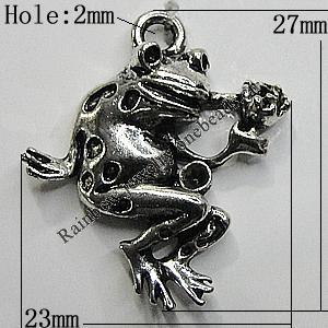 Pendant Setting Zinc Alloy Jewelry Findings Lead-free, Frog 23x37mm Hole:2mm, Sold by Bag