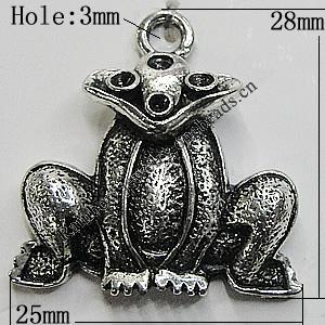 Pendant/Charm Zinc Alloy Jewelry Findings Lead-free, Frog 25x28mm Hole:3mm, Sold by Bag