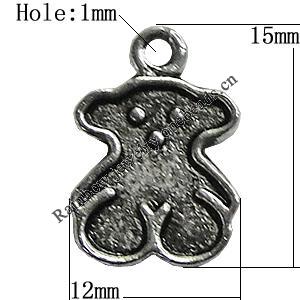 Pendant/Charm Zinc Alloy Jewelry Findings Lead-free, Bear 12x15mm Hole:1mm, Sold by Bag