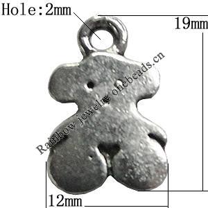 Pendant/Charm Zinc Alloy Jewelry Findings Lead-free, Bear 12x19mm Hole:2mm, Sold by Bag