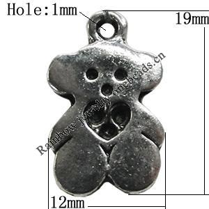 Pendant Setting Zinc Alloy Jewelry Findings Lead-free, Bear 12x19mm Hole:1mm, Sold by Bag