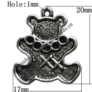 Pendant Setting Zinc Alloy Jewelry Findings Lead-free, Bear 17x20mm Hole:1mm, Sold by Bag