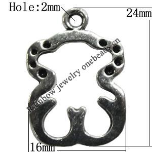Pendant Setting Zinc Alloy Jewelry Findings Lead-free, Bear 16x24mm Hole:2mm, Sold by Bag