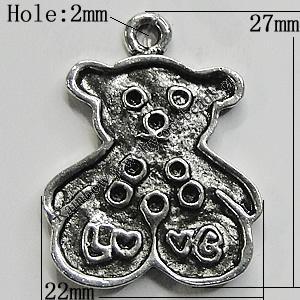 Pendant Setting Zinc Alloy Jewelry Findings Lead-free, Bear 22x27mm Hole:2mm, Sold by Bag