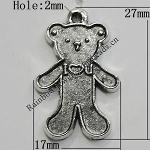 Pendant/Charm Zinc Alloy Jewelry Findings Lead-free, Bear 17x27mm Hole:2mm, Sold by Bag