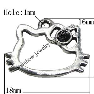 Pendant Setting Zinc Alloy Jewelry Findings Lead-free, Cat Head 18x16mm Hole:1mm, Sold by Bag