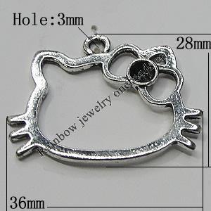 Pendant Setting Zinc Alloy Jewelry Findings Lead-free, Cat Head 36x28mm Hole:3mm, Sold by Bag