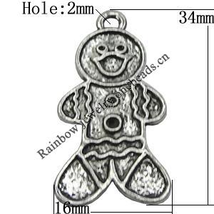 Pendant/Charm Zinc Alloy Jewelry Findings Lead-free, 16x34mm Hole:2mm, Sold by Bag