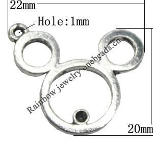Pendant/Charm Zinc Alloy Jewelry Findings Lead-free, Bear 22x20mm Hole:1mm, Sold by Bag