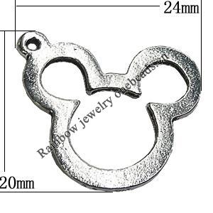 Pendant/Charm Zinc Alloy Jewelry Findings Lead-free, Animal Head 24x20mm Hole:1mm, Sold by Bag