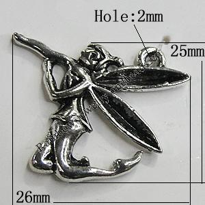 Pendant/Charm Zinc Alloy Jewelry Findings Lead-free, 25x26mm Hole:2mm, Sold by Bag