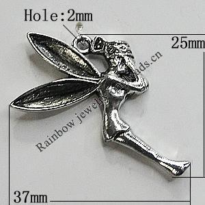Pendant/Charm Zinc Alloy Jewelry Findings Lead-free, 25x37mm Hole:2mm, Sold by Bag