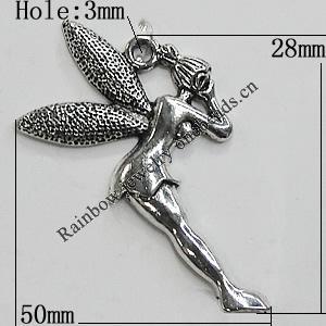 Pendant/Charm Zinc Alloy Jewelry Findings Lead-free, 28x50mm Hole:3mm, Sold by Bag