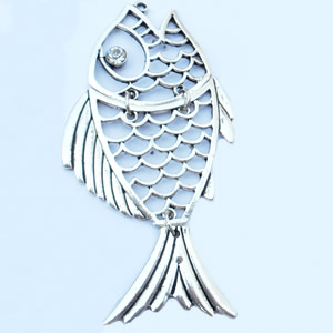 Pendant, Zinc Alloy Jewelry Findings, Fish, 49x54mm, Sold by Bag