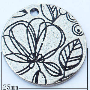 Pendant, Zinc Alloy Jewelry Findings, 25mm, Sold by Bag