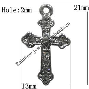 Pendant Setting Zinc Alloy Jewelry Findings Lead-free, Cross 13x21mm Hole:2mm, Sold by Bag