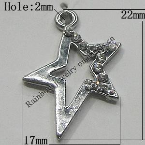 Pendant Setting Zinc Alloy Jewelry Findings Lead-free, Star 17x22mm Hole:2mm, Sold by Bag