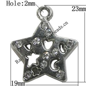 Pendant Setting Zinc Alloy Jewelry Findings Lead-free, Star 19x23mm Hole:2mm, Sold by Bag