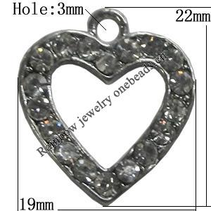 Pendant Setting Zinc Alloy Jewelry Findings Lead-free, Heart 19x22mm Hole:3mm, Sold by Bag