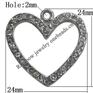 Pendant Setting Zinc Alloy Jewelry Findings Lead-free, Heart 24x24mm Hole:2mm, Sold by Bag