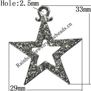 Pendant Setting Zinc Alloy Jewelry Findings Lead-free, Star 29x33mm Hole:2.5mm, Sold by Bag